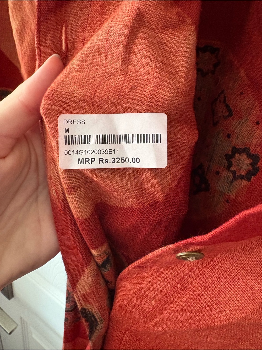 Vintage SEASONS Red Linen Abstract Geometric Print Midi Shirt Dress Pockets M - Picture 4 of 6